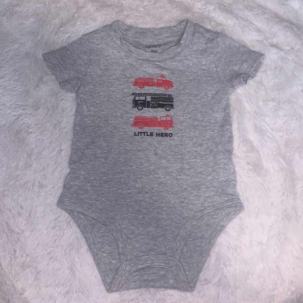 (3 for $10) Carter’s 6 month gray fire truck bodysuit baby boy 🚒